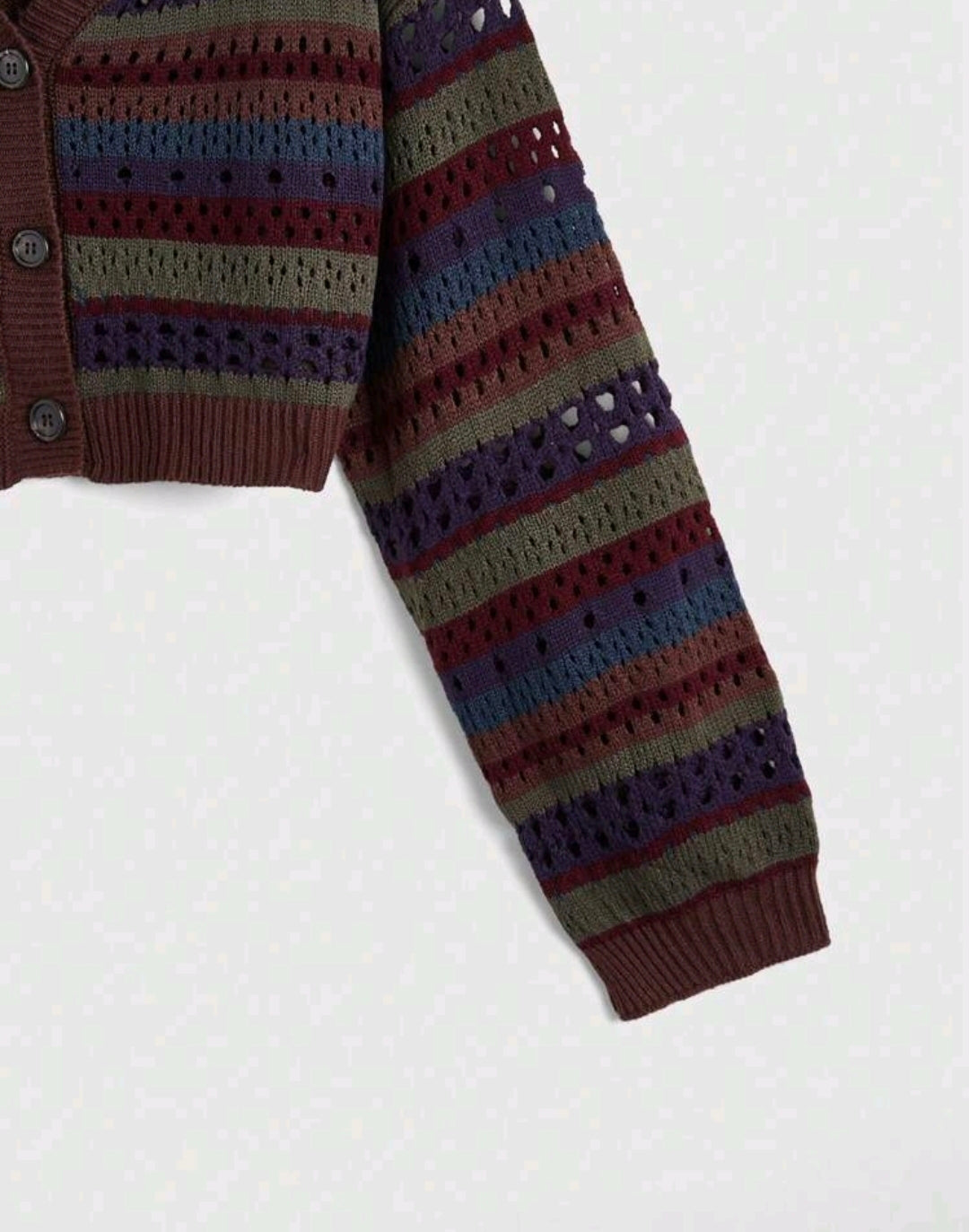 Open Knit Striped Crop Cardigan Mensa
