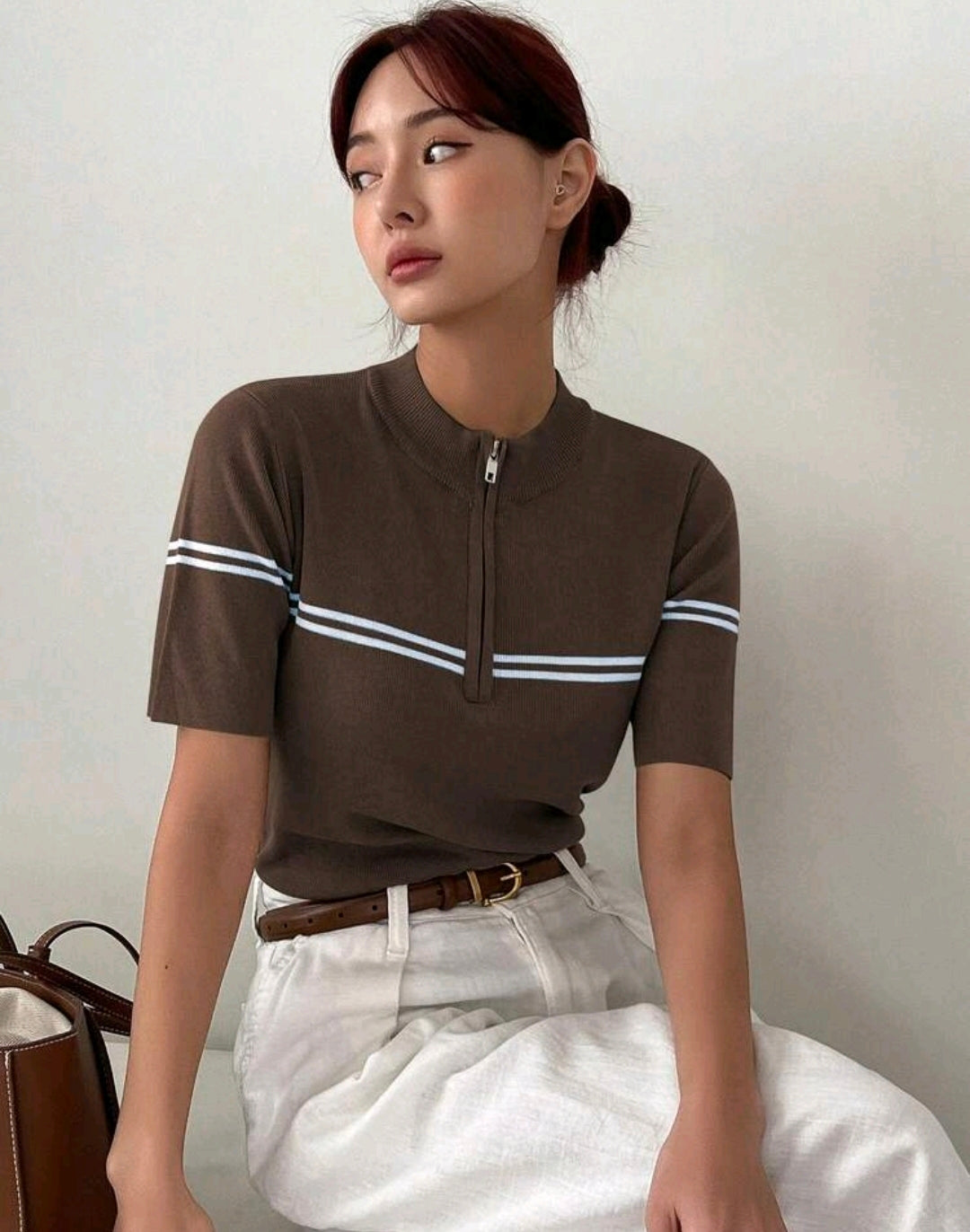 Mira Mock Neck Half Zip Knit Top Mensa