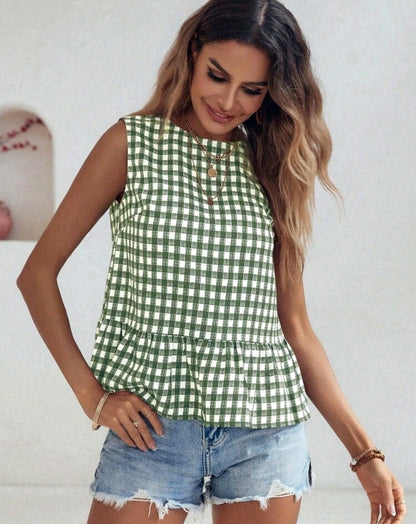 Gingham Peplum Top Mensa