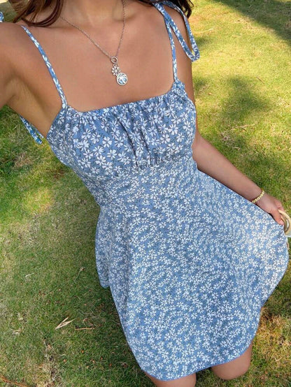 Nora Floral Tie Strap Smocked Mini Dress Summer Mensa