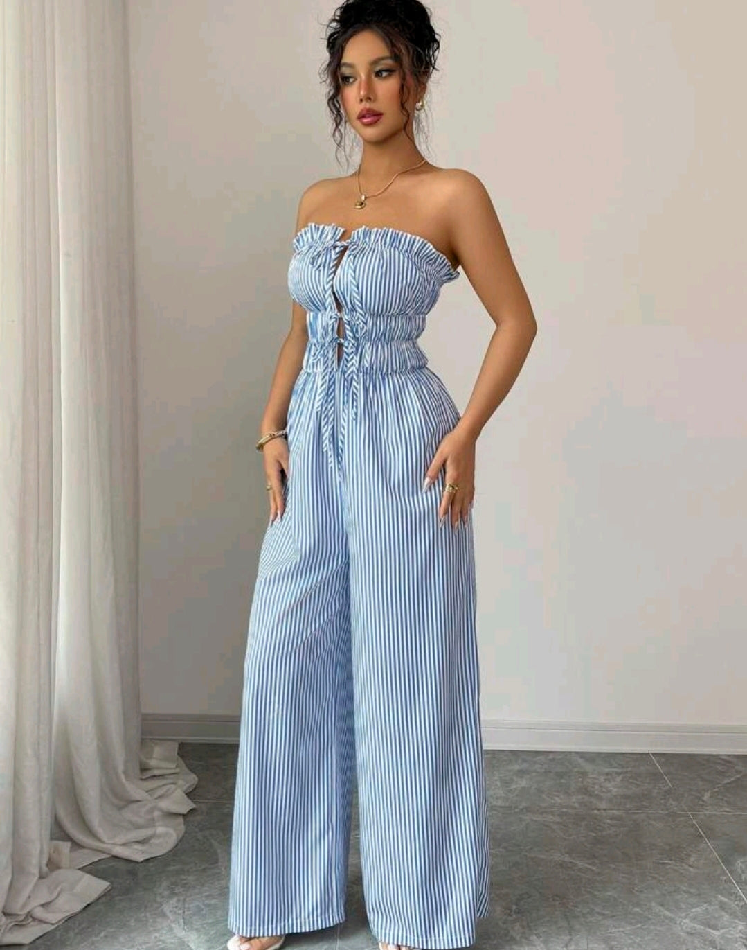 Isabella Striped Strapless Wide Leg Jumpsuit Summer Mensa