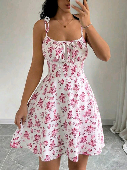 Mia White Floral Tie Strap Smocked Mini Dress Summer Mensa