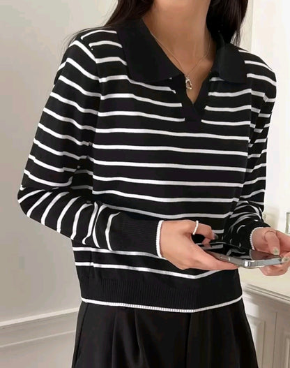 Striped Knit Polo Sweater Mensa