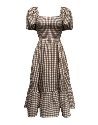 Isabella Gingham Square Neck Puff Sleeve Maxi Dress Summer Mensa