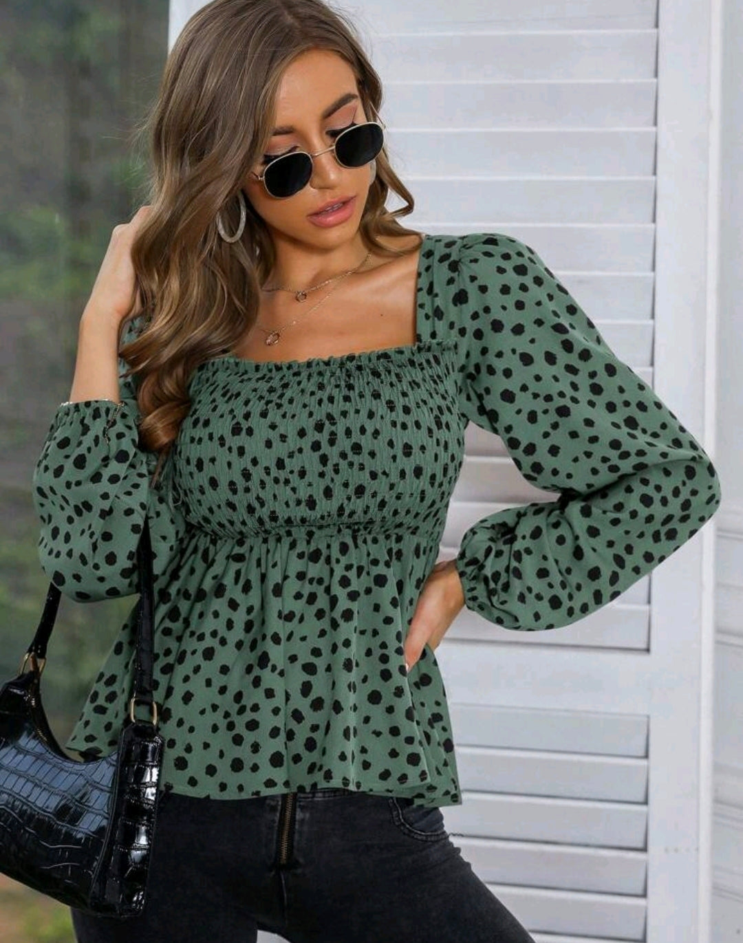 Emma Polka Dot Square Neck Peplum Top Summer Mensa