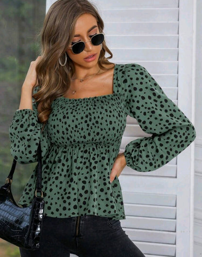 Emma Polka Dot Square Neck Peplum Top Summer Mensa