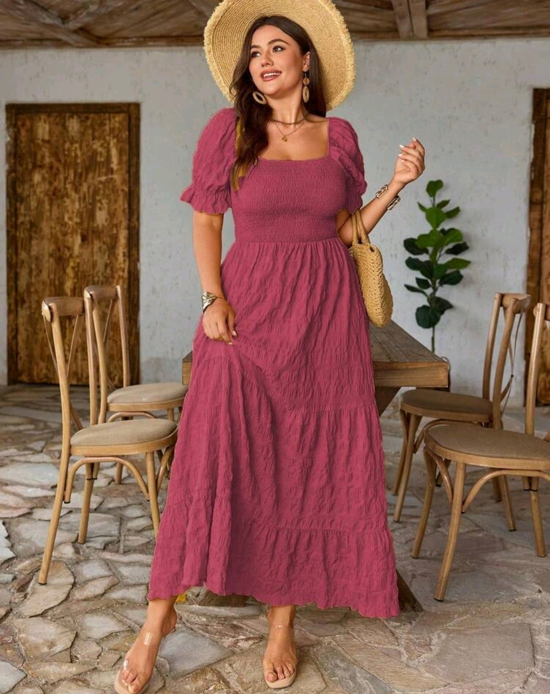 Sophie Smocked Square Neck Tiered Maxi Dress Summer Mensa