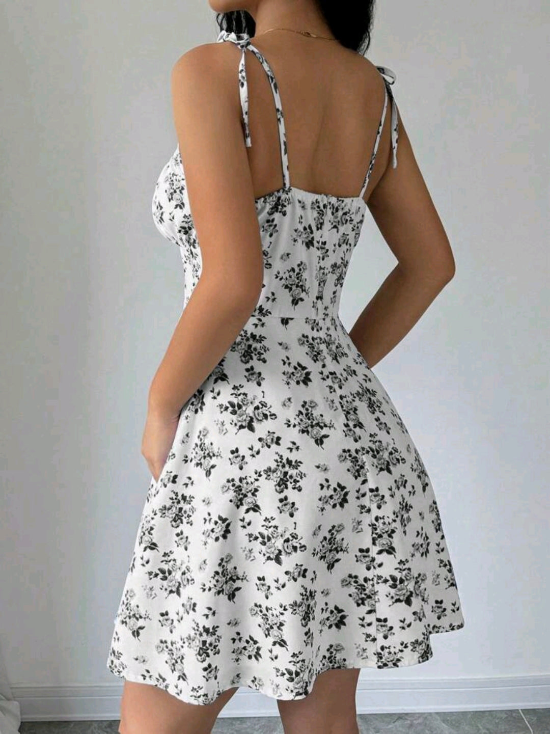 Mia White Floral Tie Strap Smocked Mini Dress Summer Mensa
