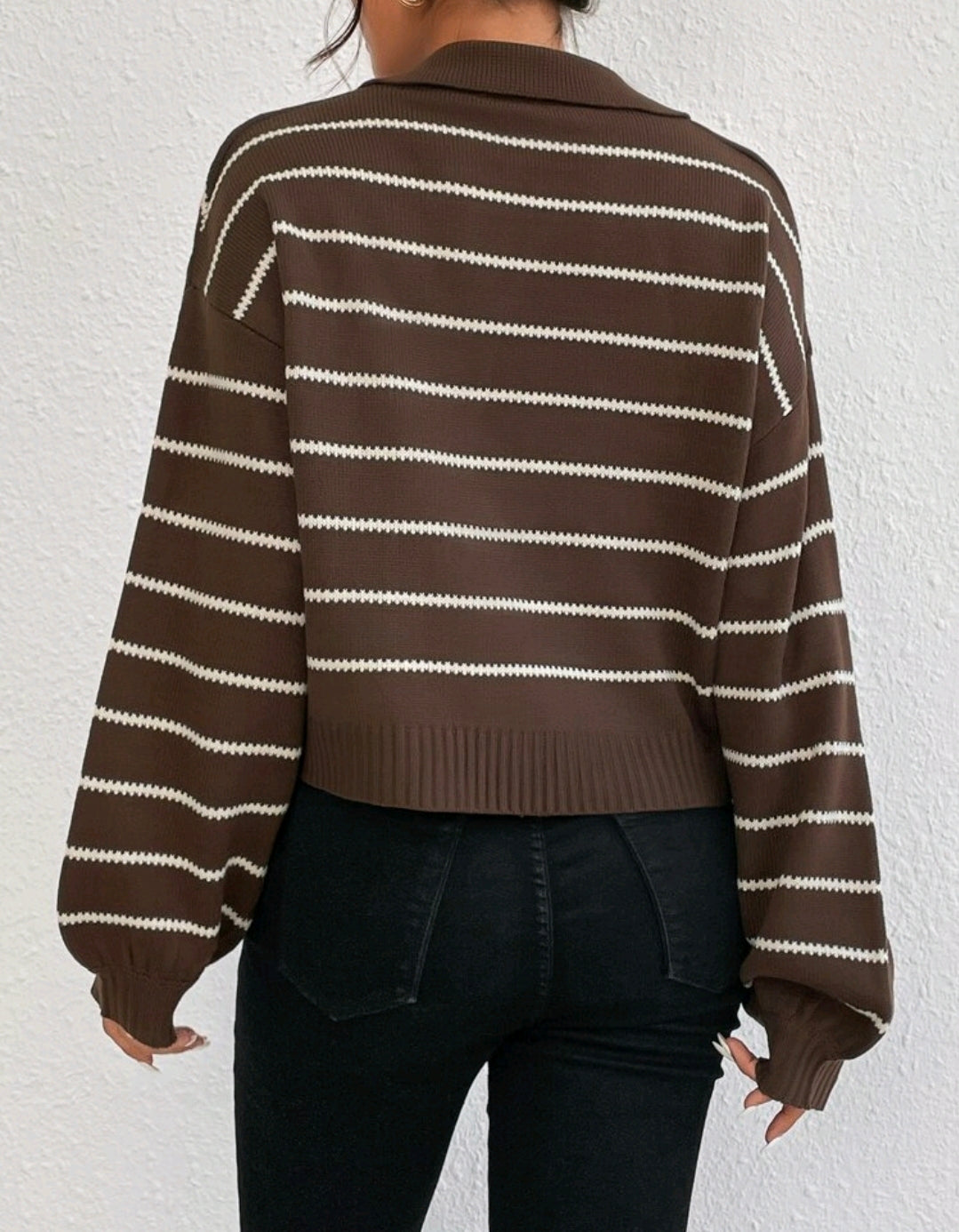 Liora Striped Drop-Shoulder Polo Knit Sweater Fall Mensa