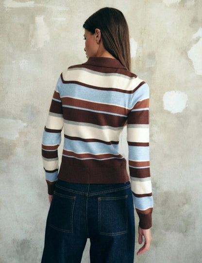 Striped Polo Knit Cardigan Mensa