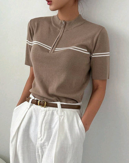 Mira Mock Neck Half Zip Knit Top Mensa