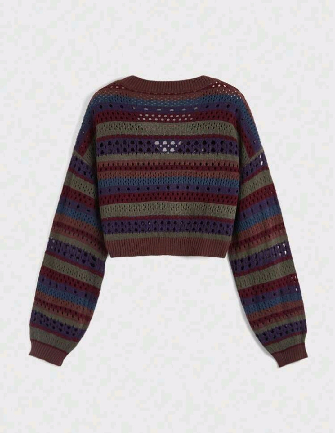 Open Knit Striped Crop Cardigan Mensa
