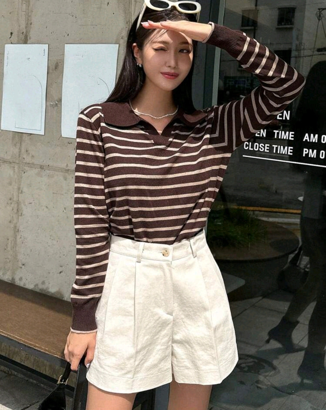 Striped Knit Polo Sweater Mensa