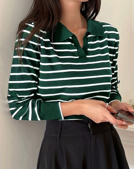 Striped Knit Polo Sweater Mensa