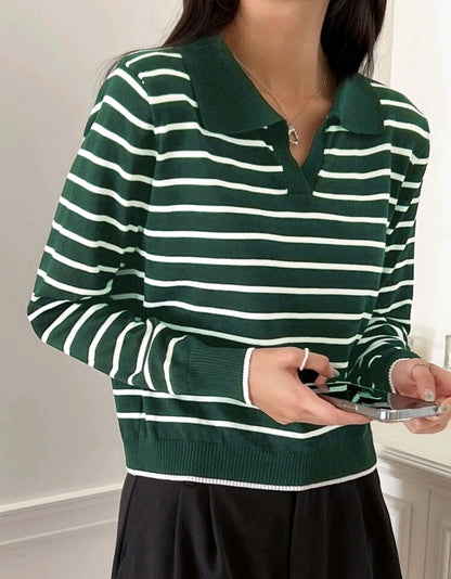 Striped Knit Polo Sweater Mensa