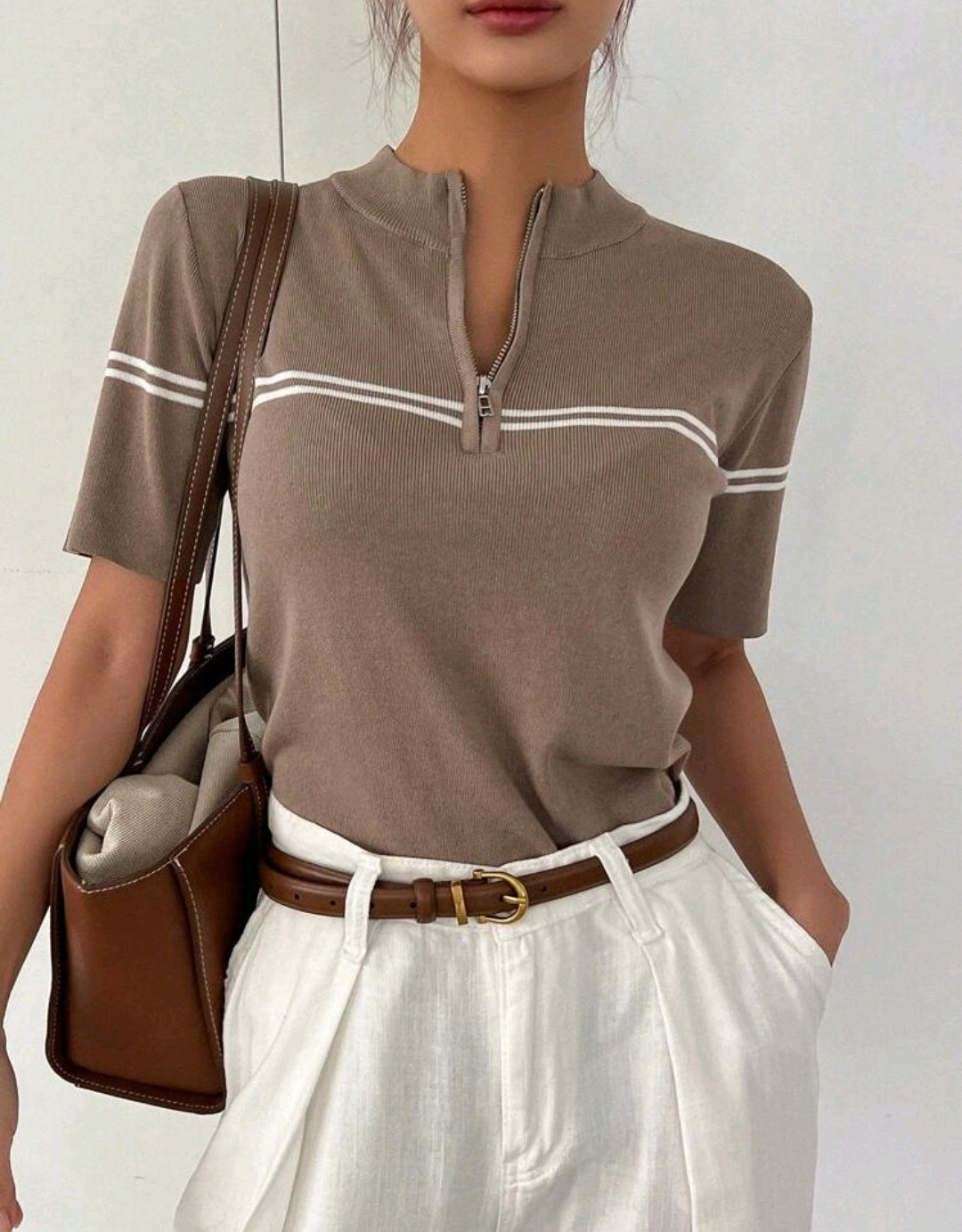 Mira Mock Neck Half Zip Knit Top Mensa