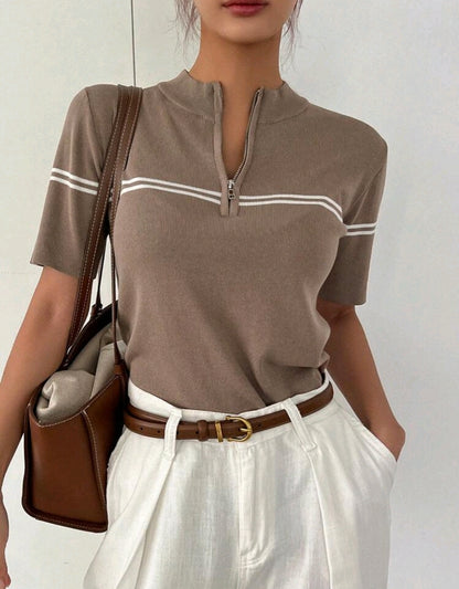 Mira Mock Neck Half Zip Knit Top Mensa