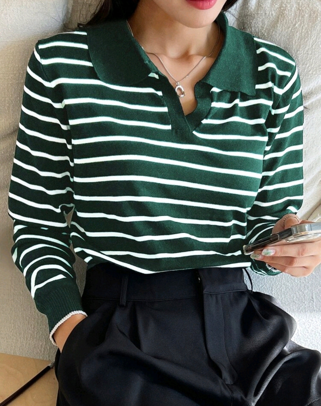 Striped Knit Polo Sweater Mensa