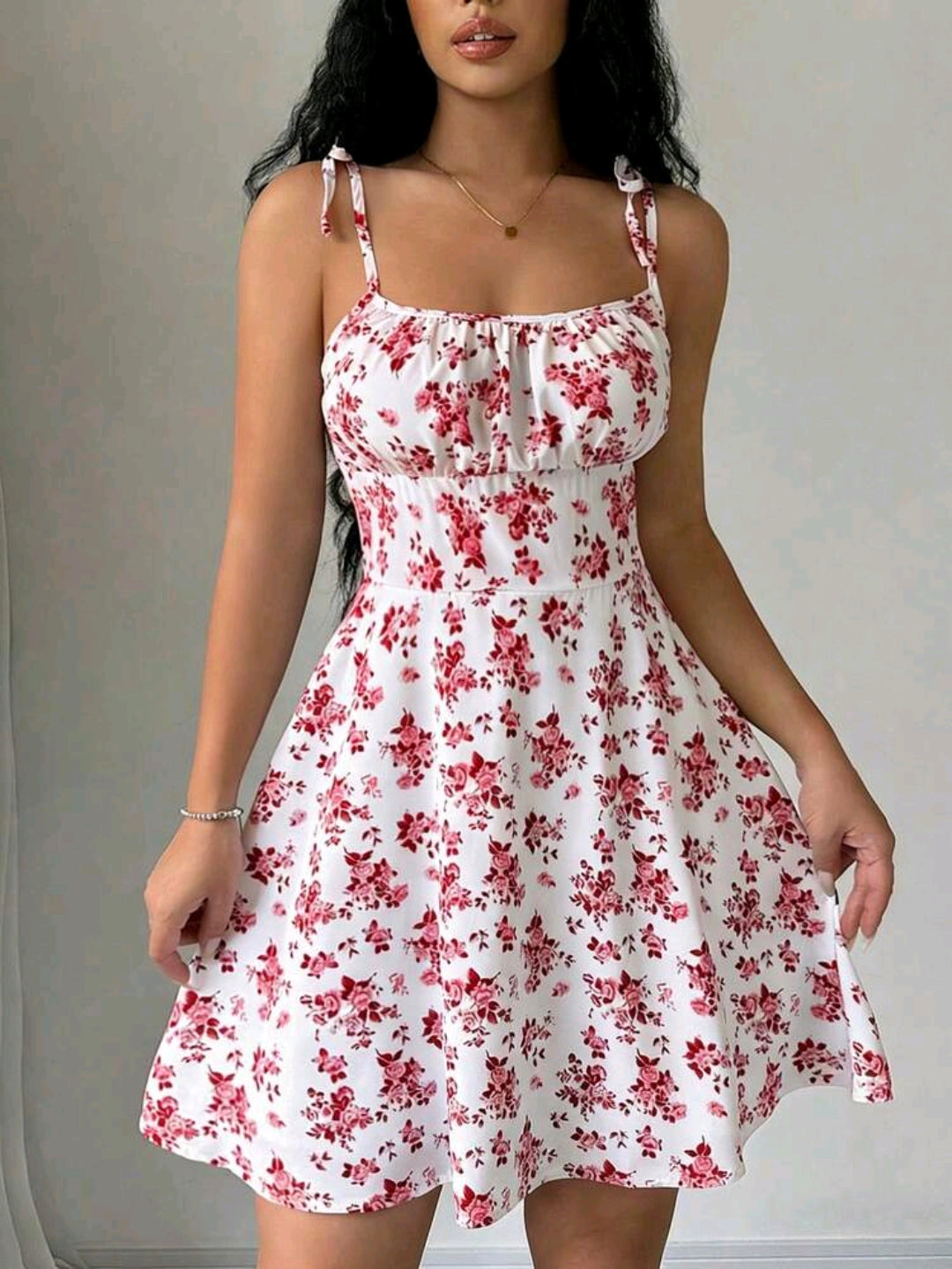 Mia White Floral Tie Strap Smocked Mini Dress Summer Mensa
