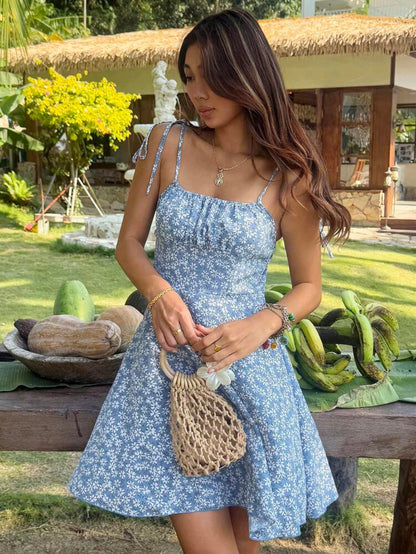 Nora Floral Tie Strap Smocked Mini Dress Summer Mensa