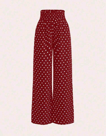 Polka Dot Smocked Wide Leg Pants Summer Mensa