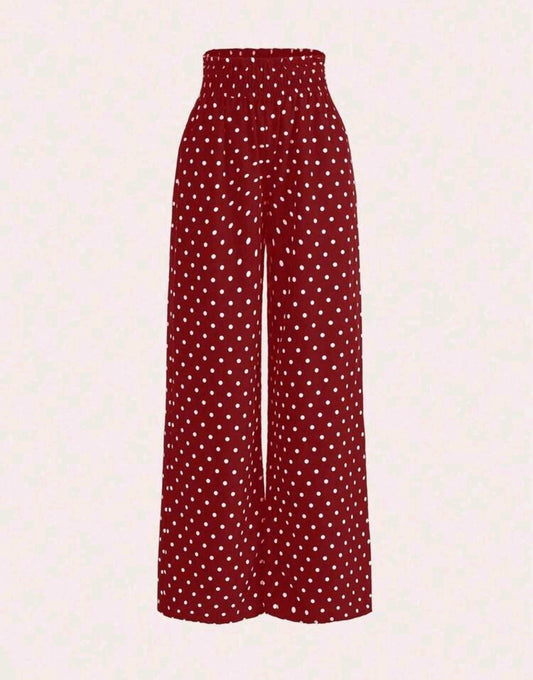 Polka Dot Smocked Wide Leg Pants Summer Mensa