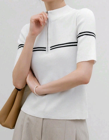 Mira Mock Neck Half Zip Knit Top Mensa