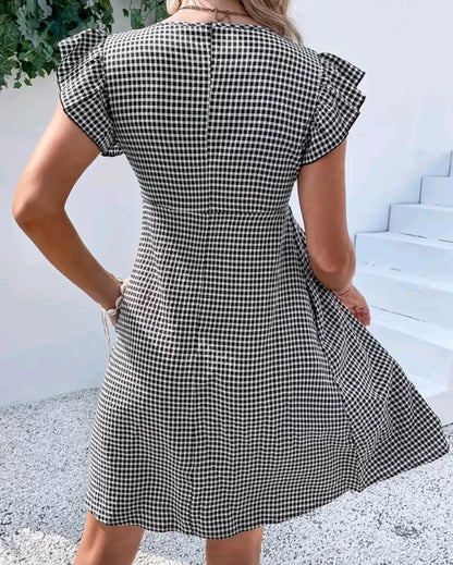 Elena Gingham Square Neck Flutter Sleeve Midi Dress Summer Mensa