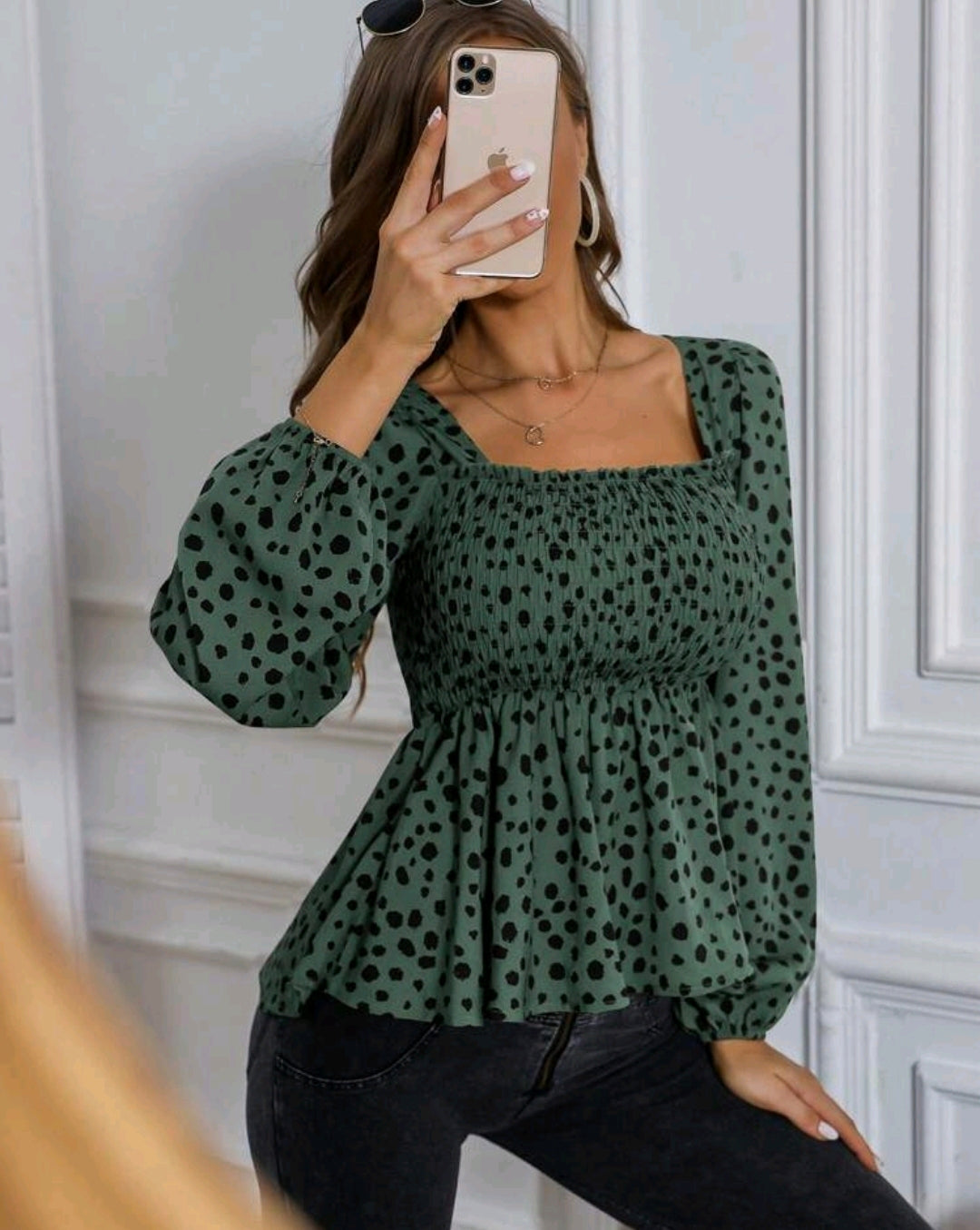 Emma Polka Dot Square Neck Peplum Top Summer Mensa