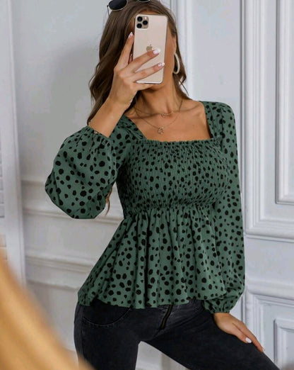 Emma Polka Dot Square Neck Peplum Top Summer Mensa