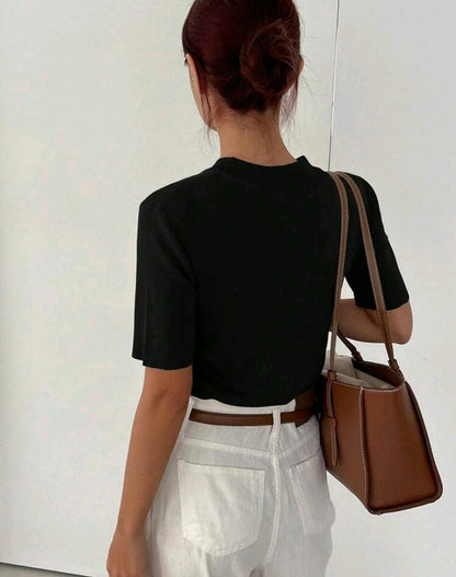 Mira Mock Neck Half Zip Knit Top Mensa
