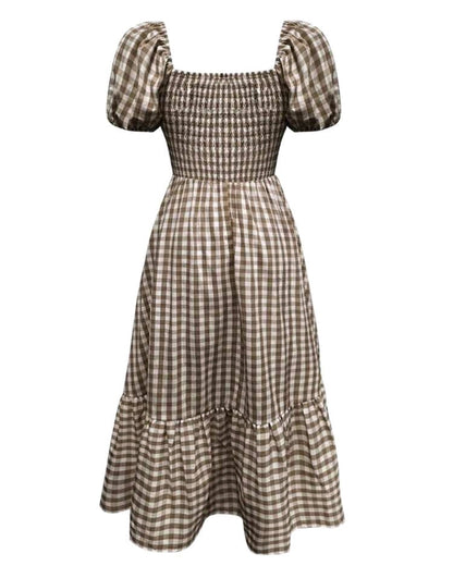 Isabella Gingham Square Neck Puff Sleeve Maxi Dress Summer Mensa