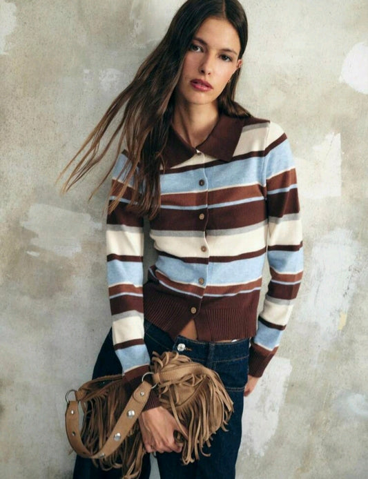 Striped Polo Knit Cardigan Mensa
