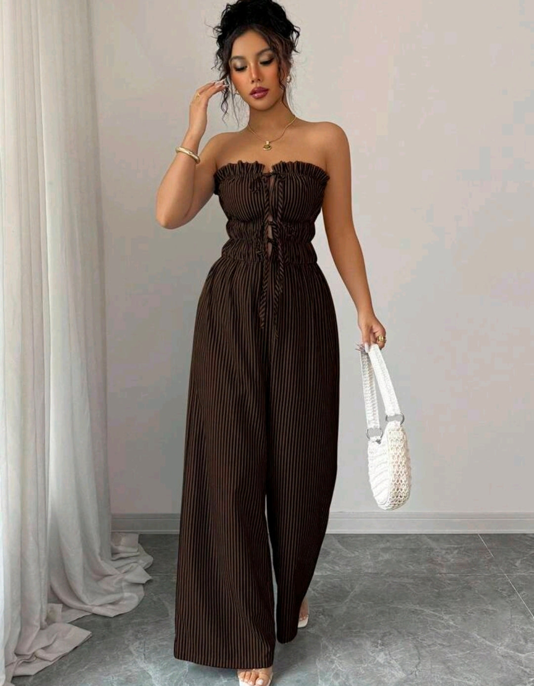 Elena Striped Strapless Wide Leg Jumpsuit Summer Mensa