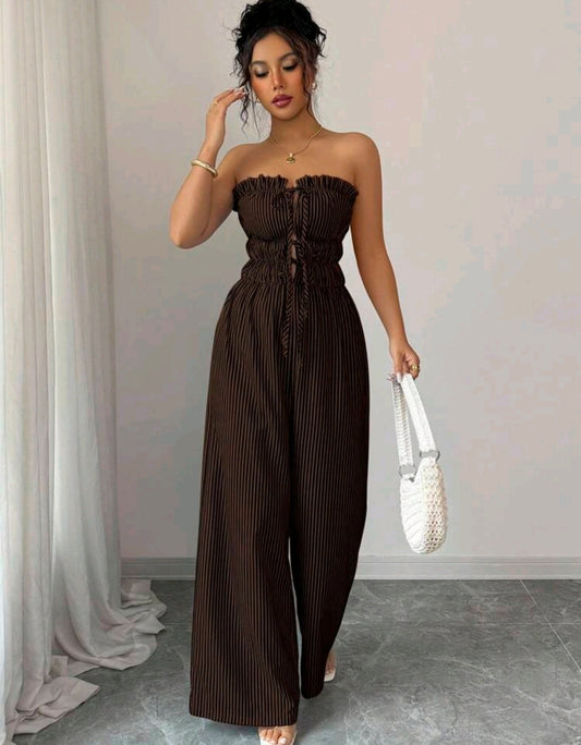 Elena Striped Strapless Wide Leg Jumpsuit Summer Mensa