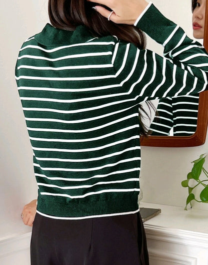Striped Knit Polo Sweater Mensa