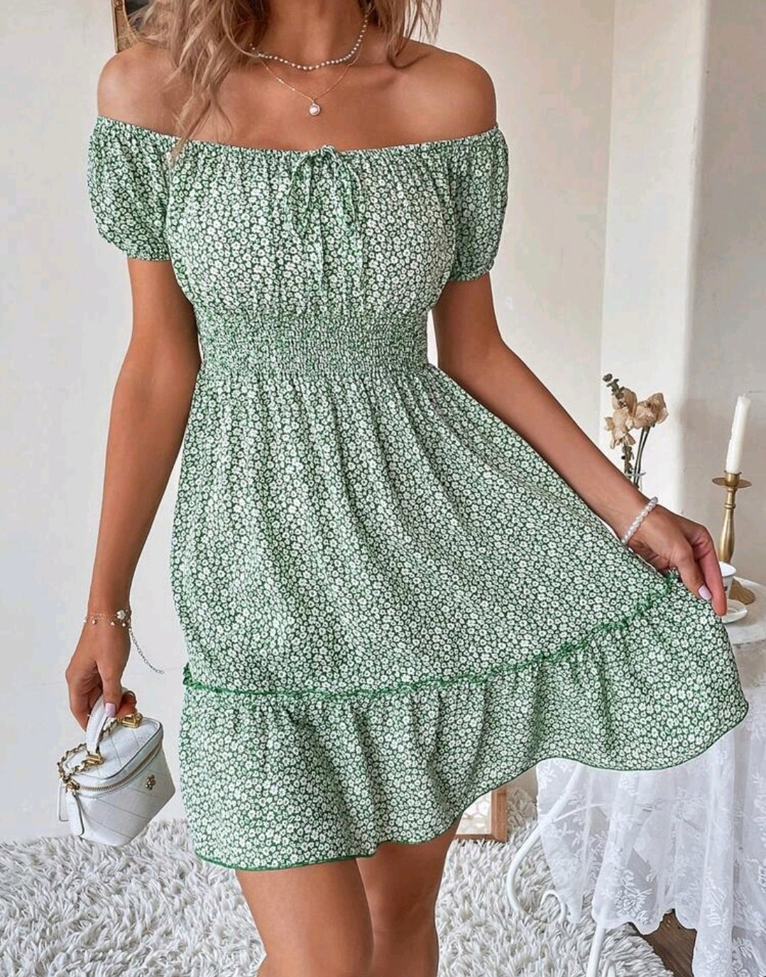 Ava Floral Off Shoulder Smocked Mini Dress Summer Mensa