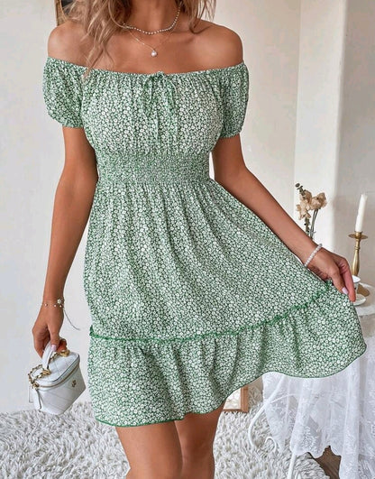 Ava Floral Off Shoulder Smocked Mini Dress Summer Mensa