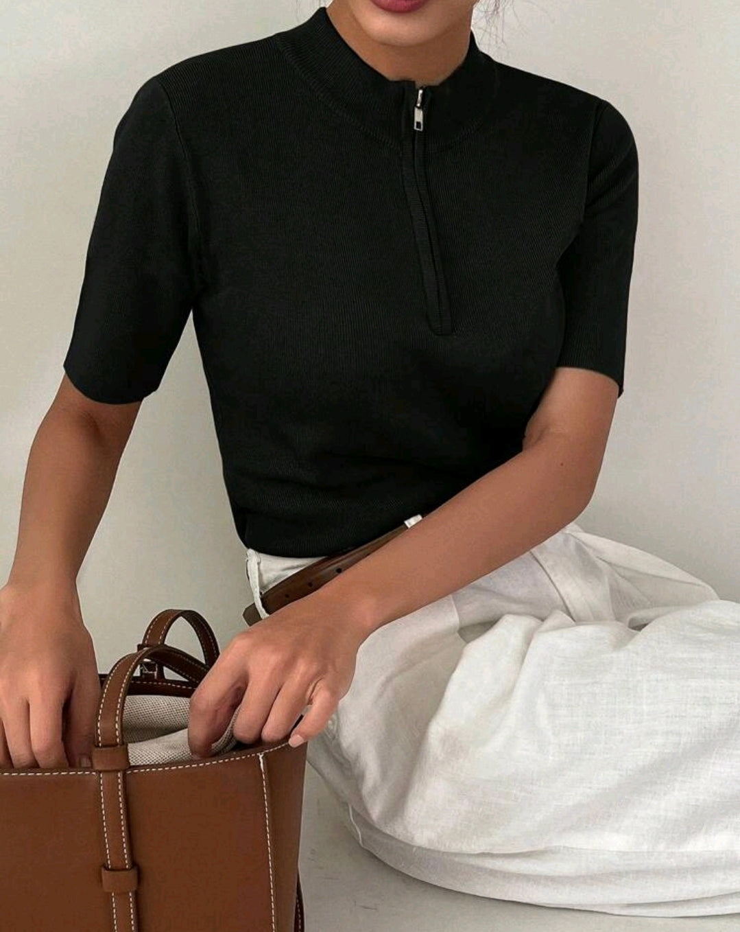 Mira Mock Neck Half Zip Knit Top Mensa