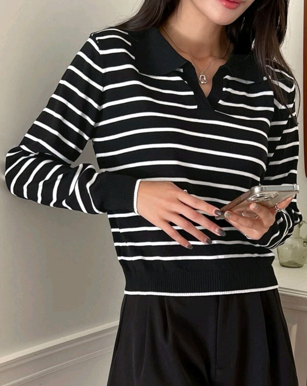 Striped Knit Polo Sweater Mensa