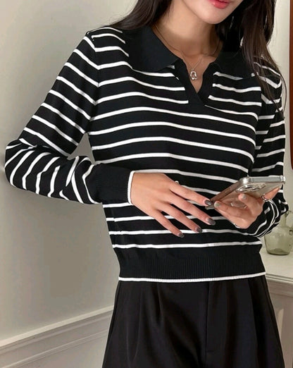 Striped Knit Polo Sweater Mensa