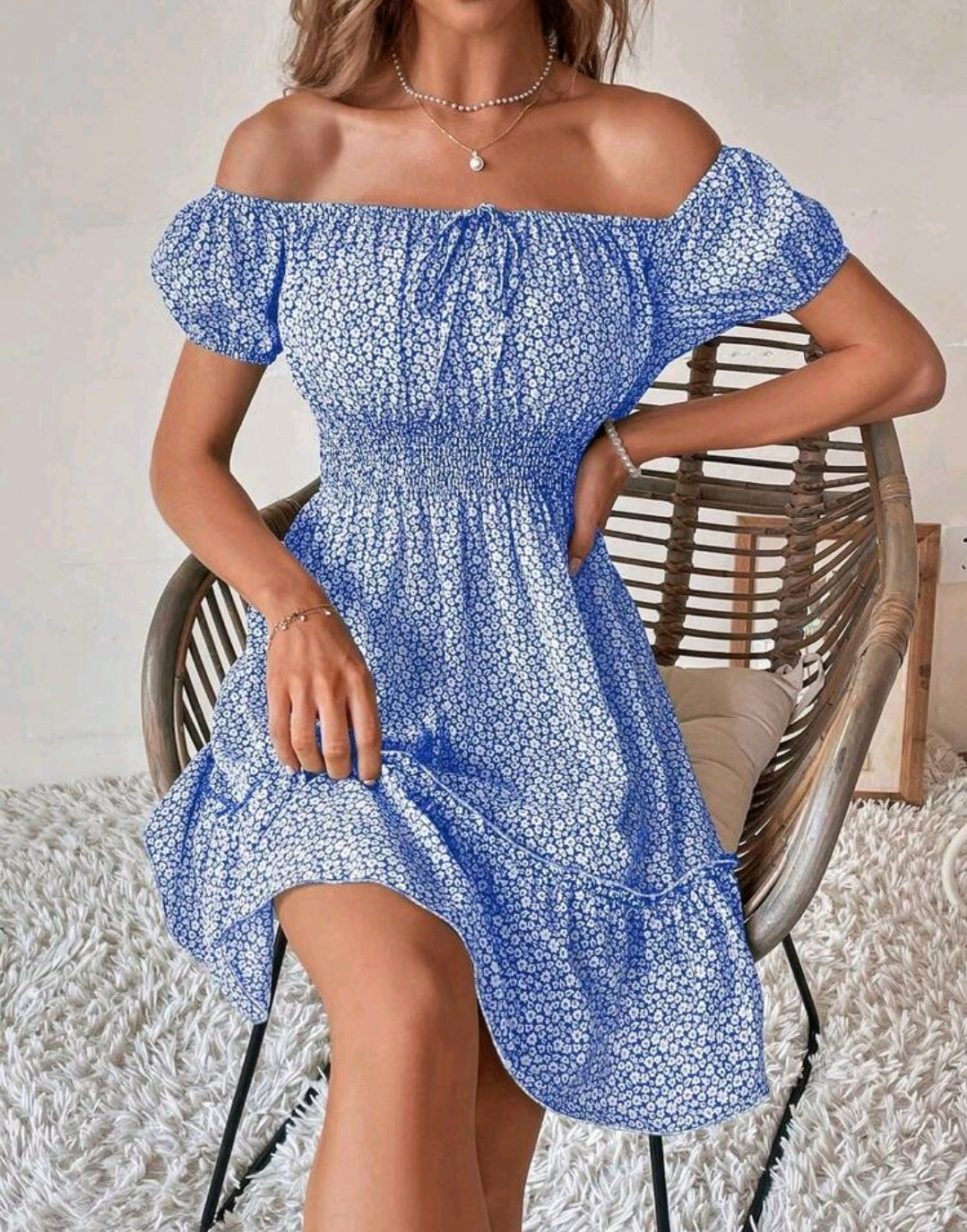 Ava Floral Off Shoulder Smocked Mini Dress Summer Mensa