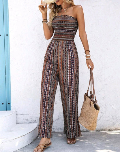 Elena Smocked Strapless Wide Leg Jumpsuit Summer Mensa