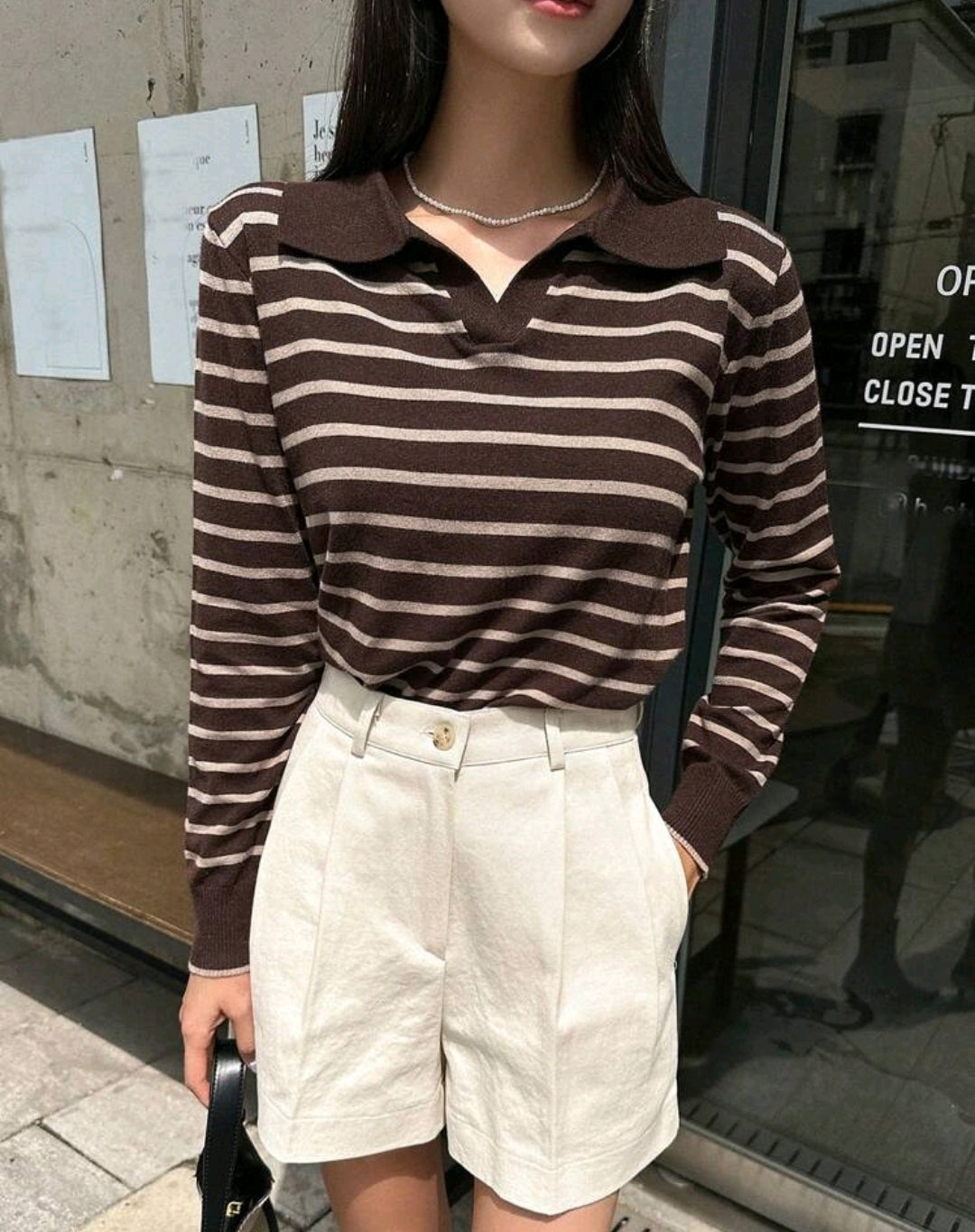 Striped Knit Polo Sweater Mensa