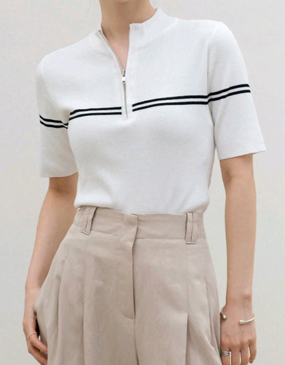 Mira Mock Neck Half Zip Knit Top Mensa