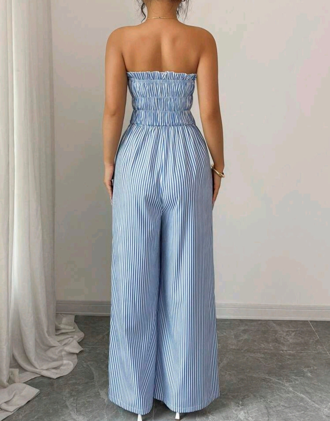 Isabella Striped Strapless Wide Leg Jumpsuit Summer Mensa