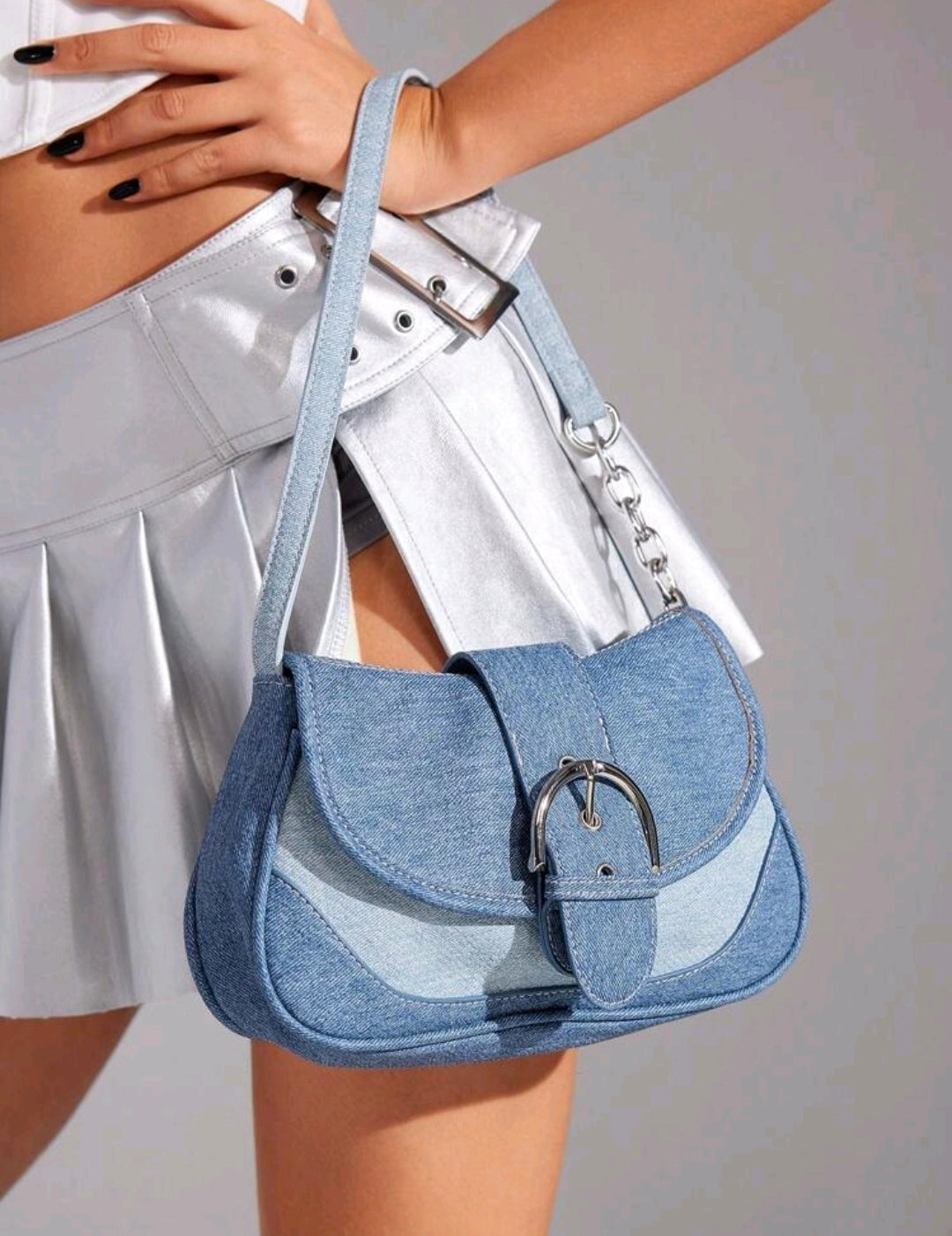 Elena Two Tone Denim Flap Shoulder Bag Mensa