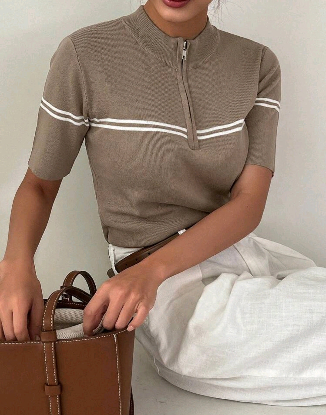 Mira Mock Neck Half Zip Knit Top Mensa