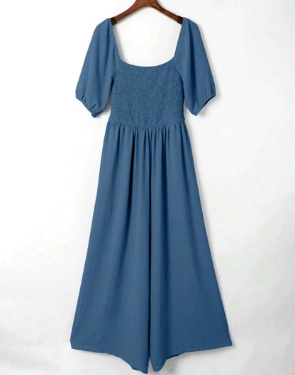 Isabella Square Neck Smocked Wide Leg Jumpsuit Summer Mensa