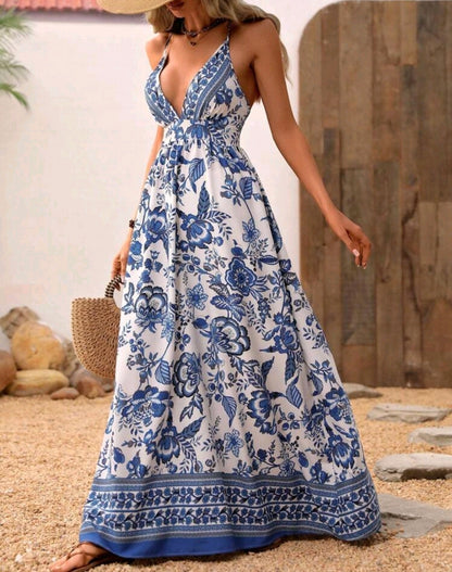 Nora Floral Spaghetti Strap V-Neck Maxi Dress Mensa